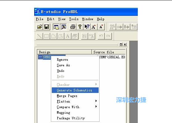 4．右鍵點(diǎn)擊 Serial.EDF 文件，選擇 Generate Schamatics：