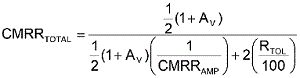 方程式1是從理想運(yùn)算放大器的CMRR等式中匯出，其中CMRRAMP被假定為非常大(無(wú)窮大)。