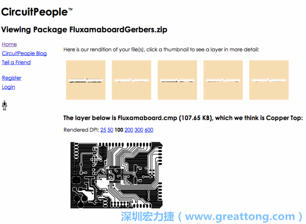 預(yù)覽Gerber格式中最簡單的方式是使用來自Circuit People的免費(fèi)線上工具。